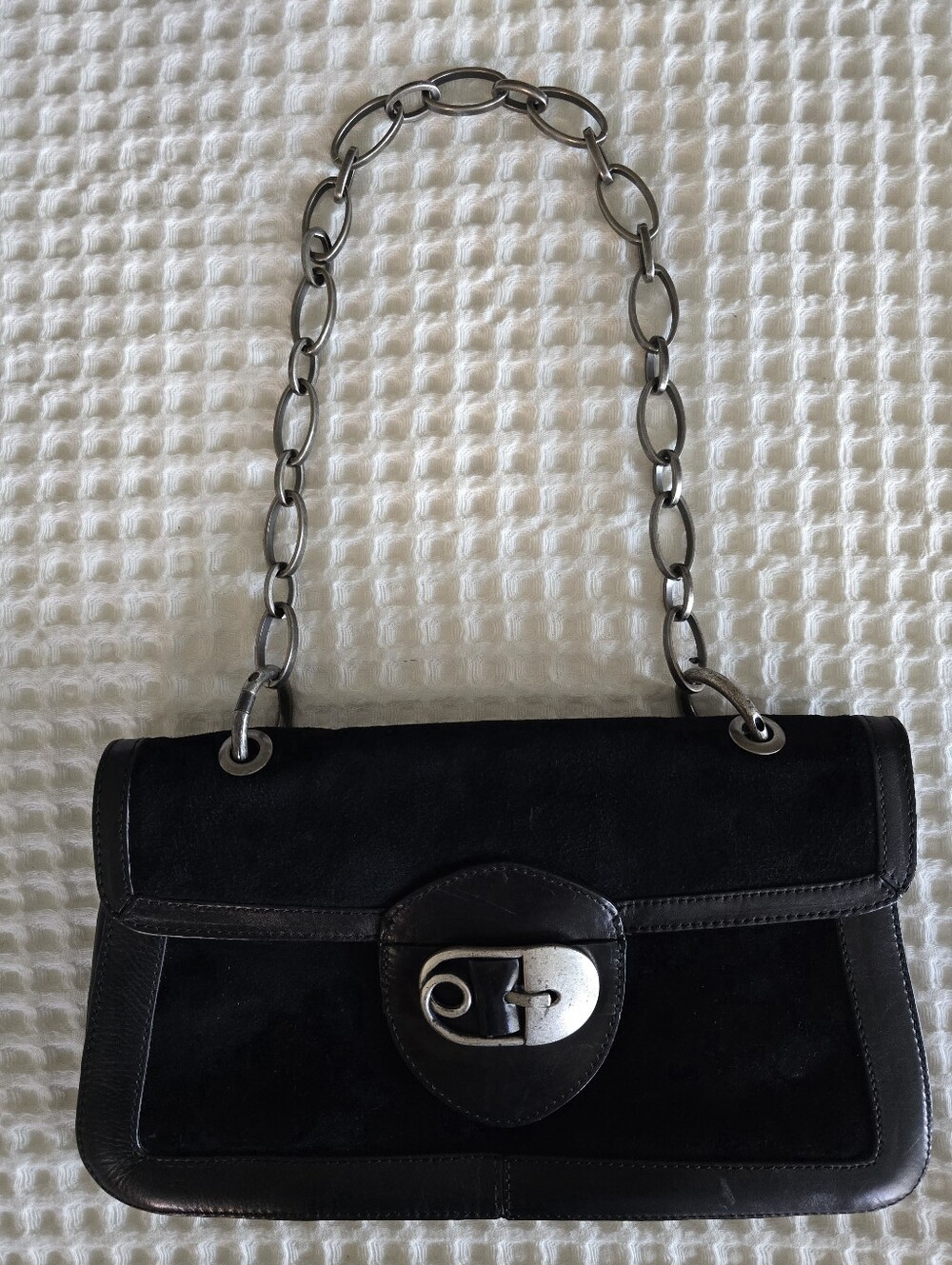 Van Eli Black Suede Look Shoulder Bag Chunky Chain Y2K Style